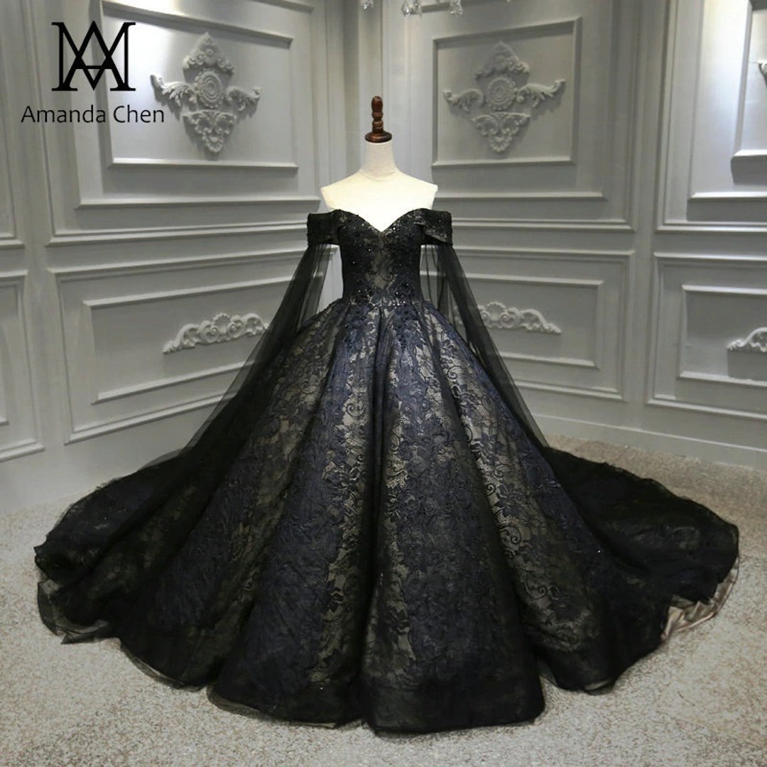 Luxury Black off Shoulder Lace Appliques Wedding Dress Bridal - Etsy