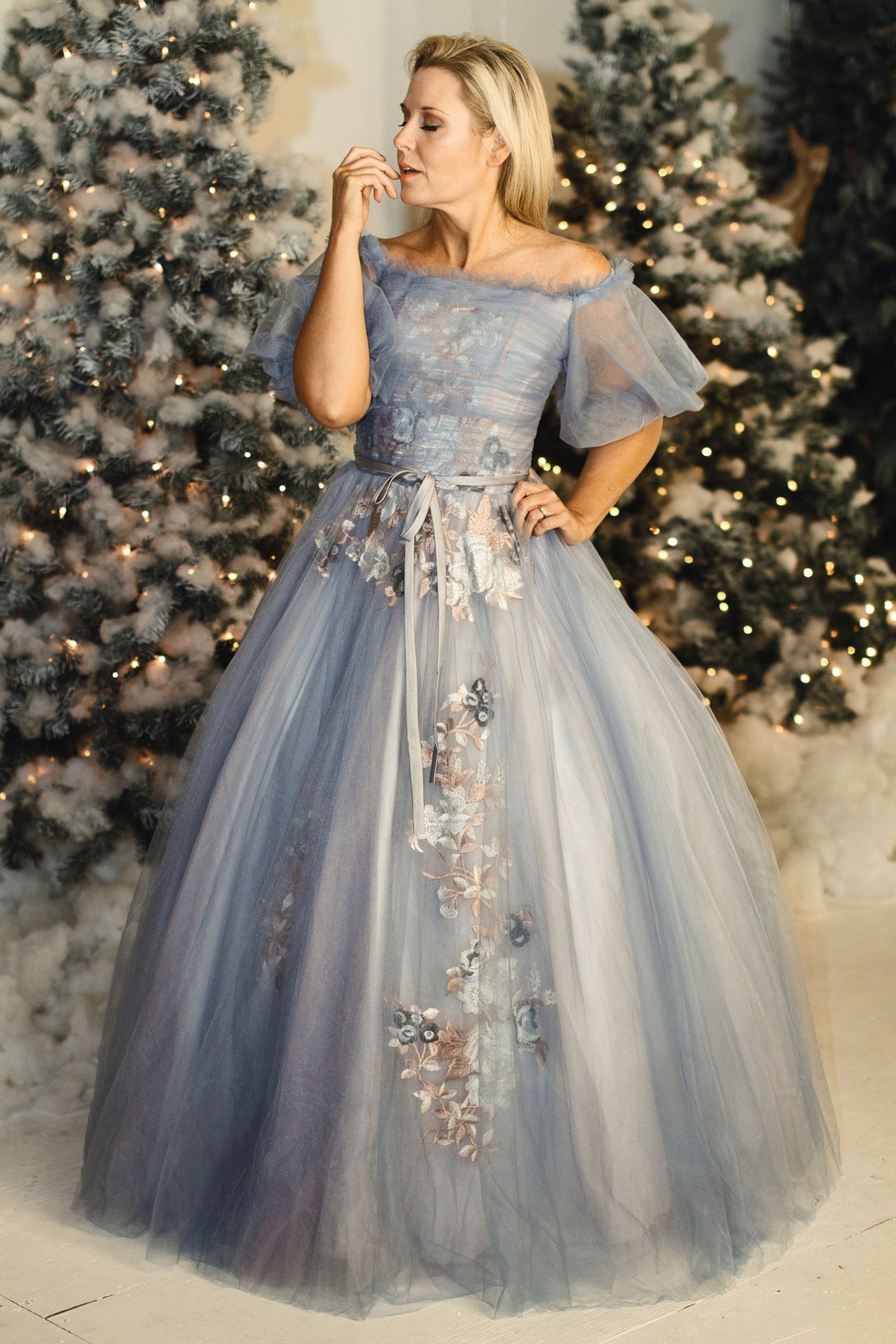 Light ash blue vintage Cosplay ball gown medieval dress image 1