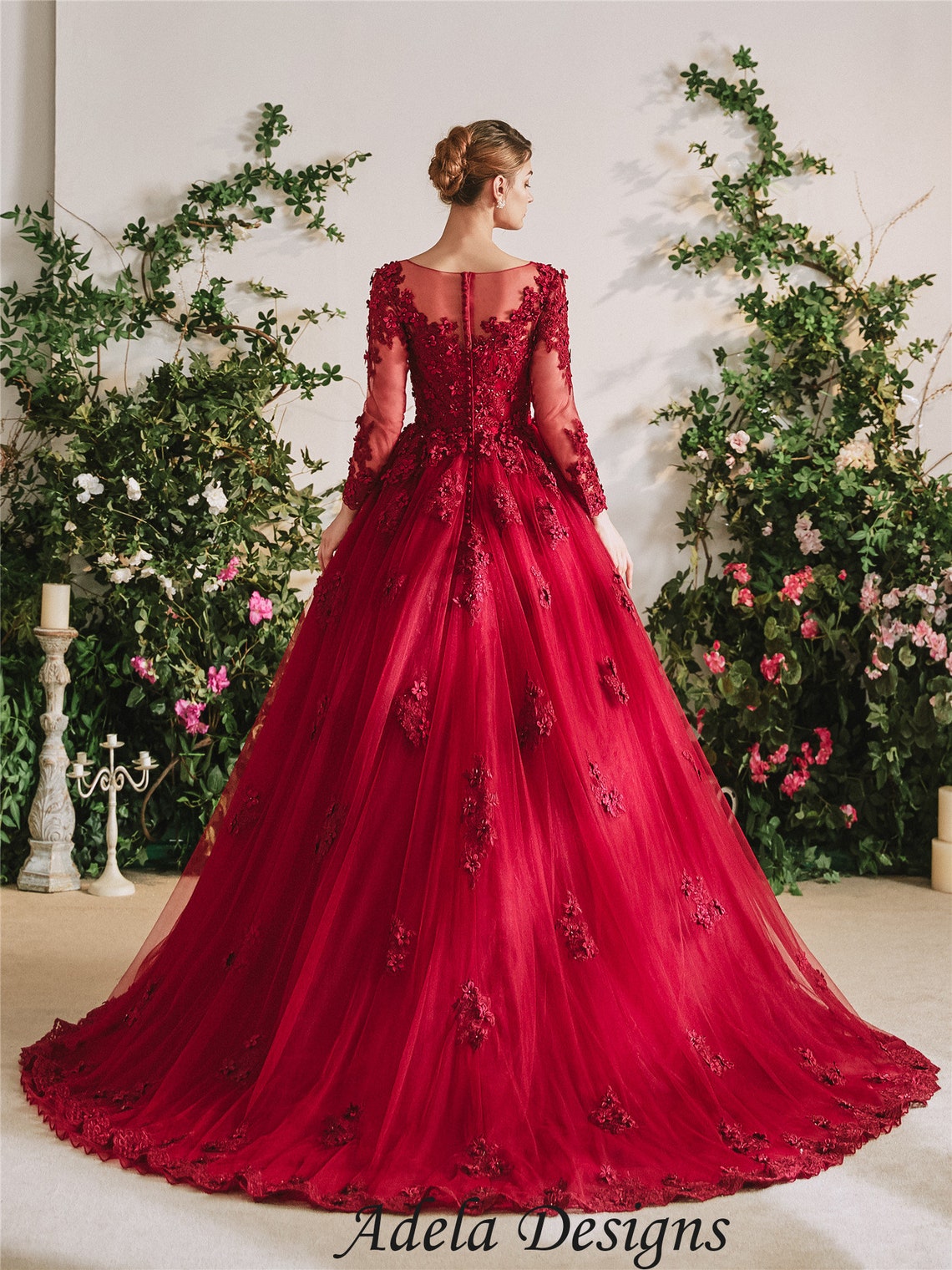 Unconventional Dark Red Bridal Ball Gown Colorful Wedding Etsy
