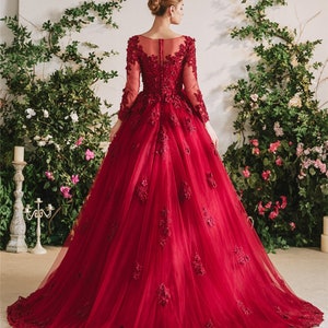 Unconventional Dark Red Bridal Ball Gown Colorful Wedding Dress Full ...