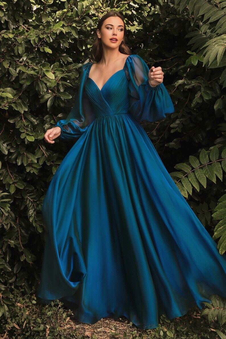 Beautiful Unique Jewel Tone Long Sleeve Chiffon Aline Dress - Etsy
