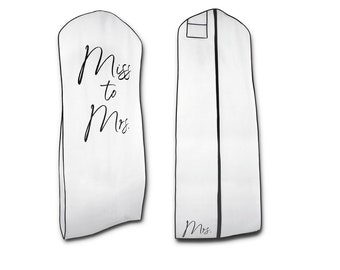 Breathable XL Miss To Mrs White Breathable Garment Bag - 24" x 72" x 10" Gusset Wedding Dress Bag Formal Dress Cover