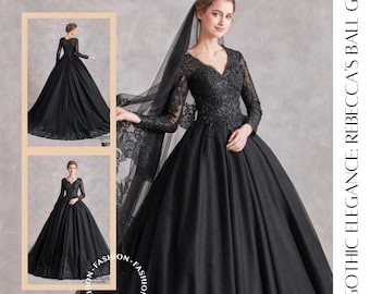 Gothic Black Ball Bridal Gown Wedding Dress Long Sleeve Lace