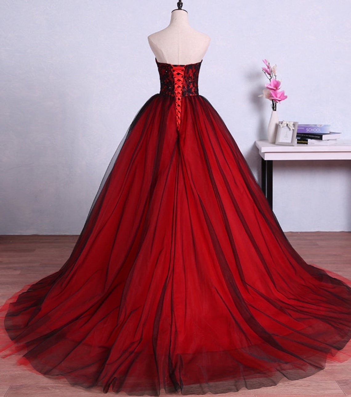 red and black gown design