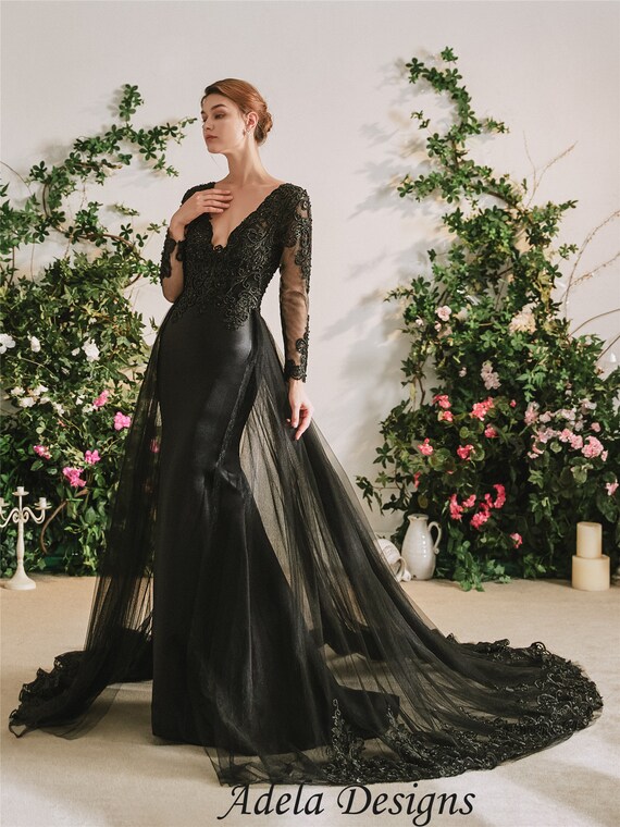 Black Satin Mermaid Gothic Wedding 