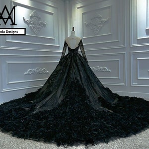 Gothic Long Sleeve off Shoulder Luxury Long Train Lace Wedding Dress ...
