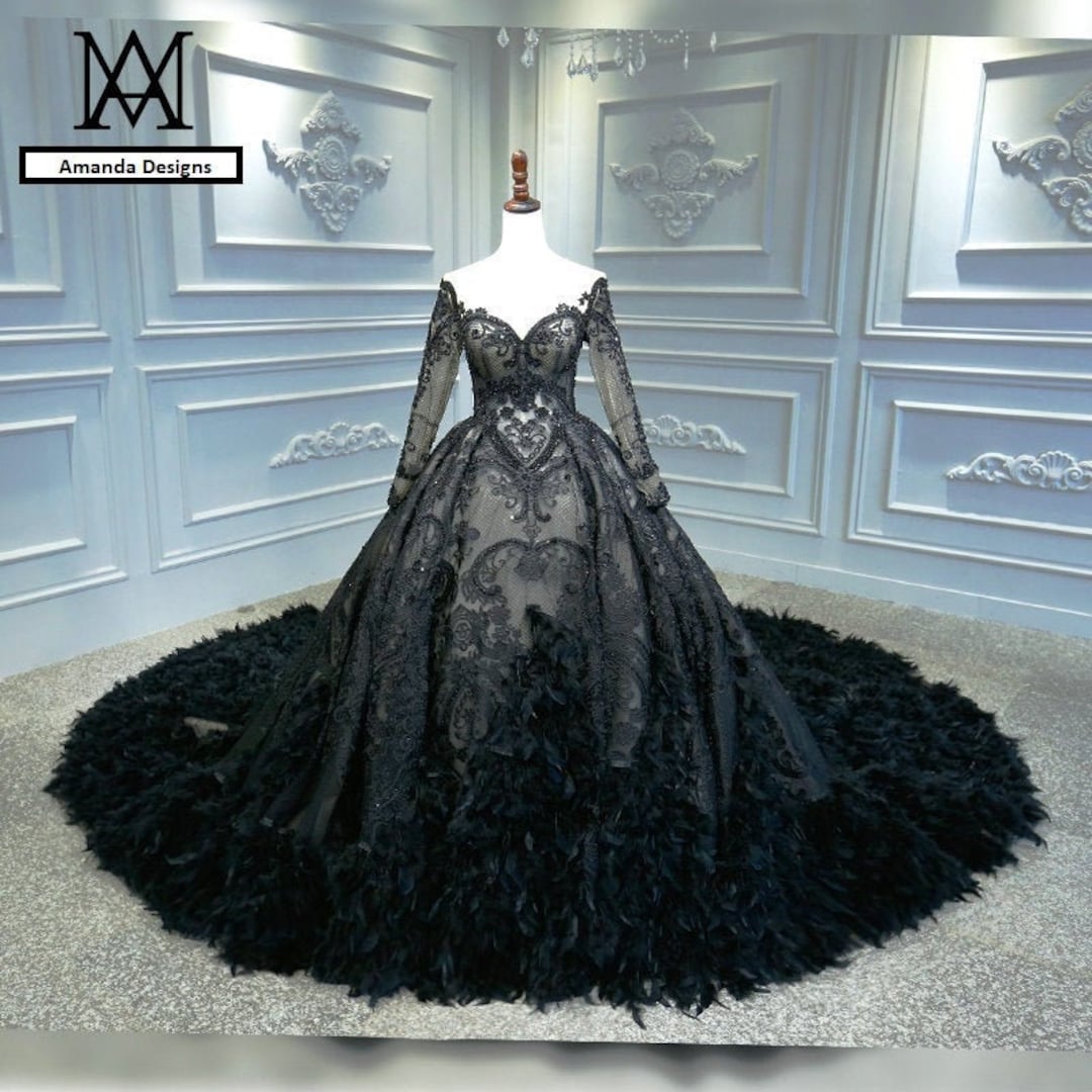Gothic Long Sleeve Off Shoulder Luxury Long Train Lace Wedding Dress gothic-long-sleeve-off-shoulder-luxury-long-train-lace-wedding-dress