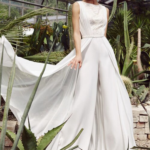 Modern Bridal Jumpsuit Wedding One Piece Simple Sleeveless - Etsy