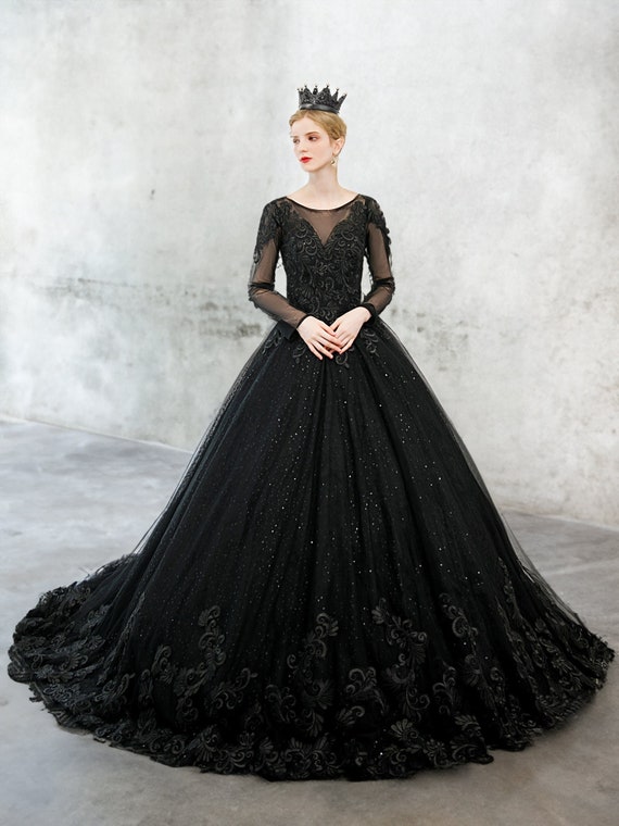 Stunning Unconventional Gown, Black Gothic Dress, Long Sleeves