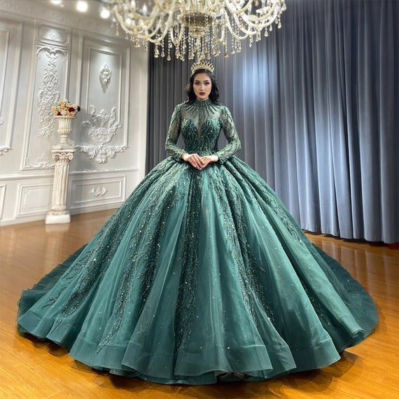 Buy 2023 Elegant Sweetheart Emerald Green Princess Prom Ball Gown Dress