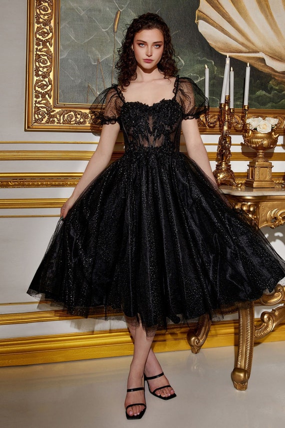 Short off the Shoulder Puff Glitter Gown Bridesmaid Wedding Bridal