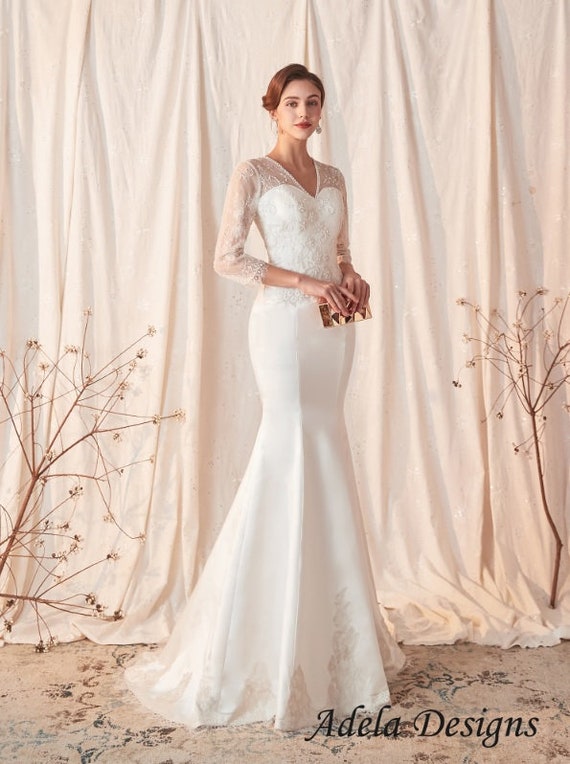 Simple Mermaid Trumpet Satin Lace 