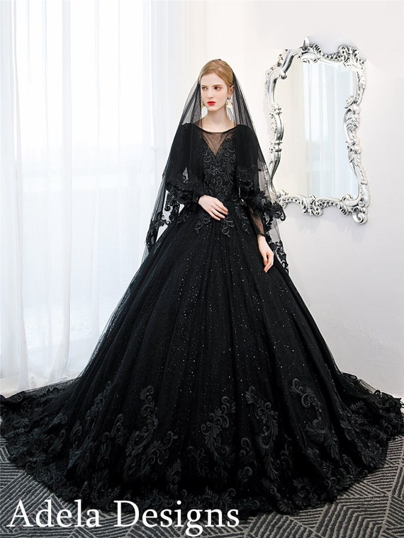 Stunning Unconventional Gown, Black Gothic Dress, Long Sleeves