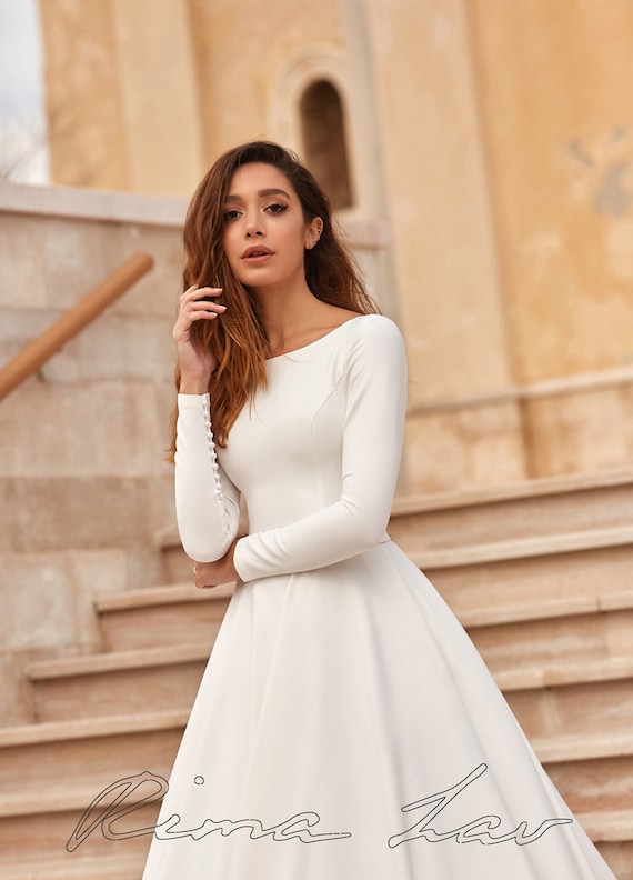 Detachable Bowknot and Pockets Simple Satin Bridal Gown - BETANCY