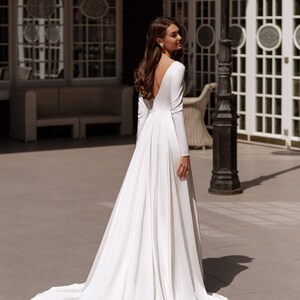 Classic Satin Luxury Wedding Dress Bridal Gown Long Sleeves V - Etsy