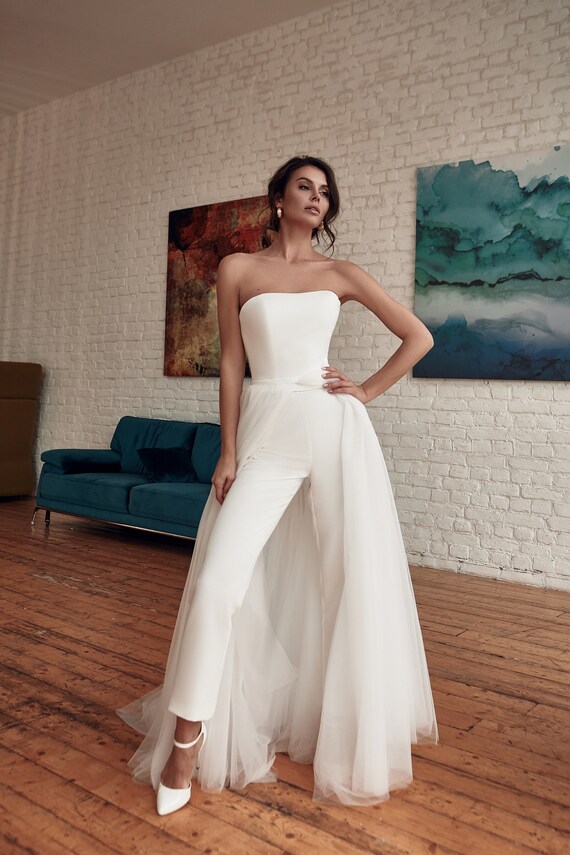 Moderno mono de novia pantalón de novia conjunto de novia sin | Etsy España