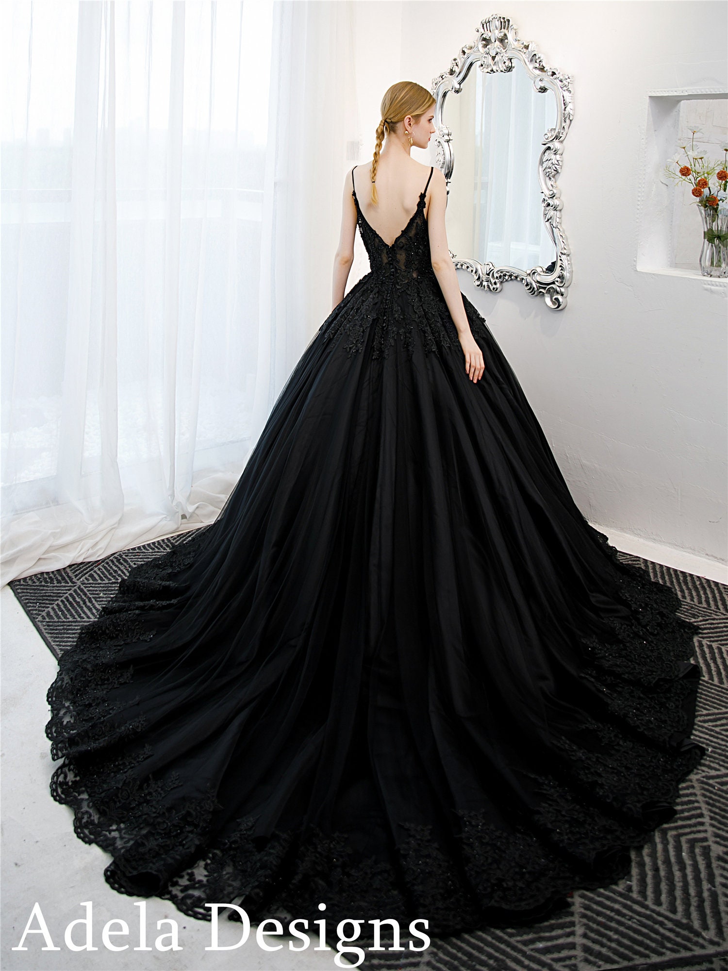 Black Ball Gown Gothic Wedding Dress V 