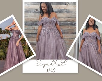 Sparkle A-line Gown Off the Shoulder Sweetheart Neckline Open Back Sparkle Dress Prom Gala Wedding Dress Soft Purple