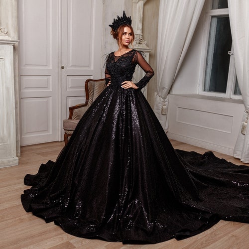 Black Full Sparkle Ball Gown Wedding 
