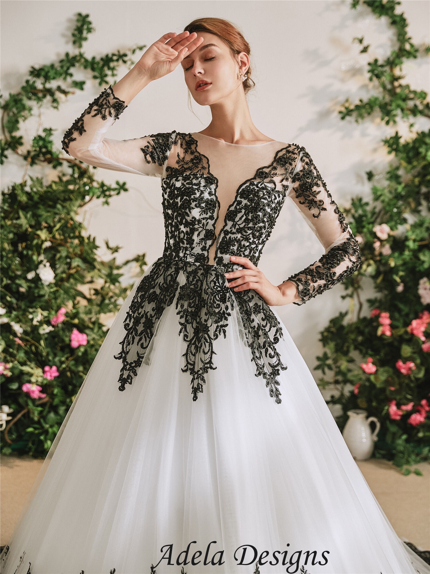 White Ball Gown Gothic Wedding Dress 