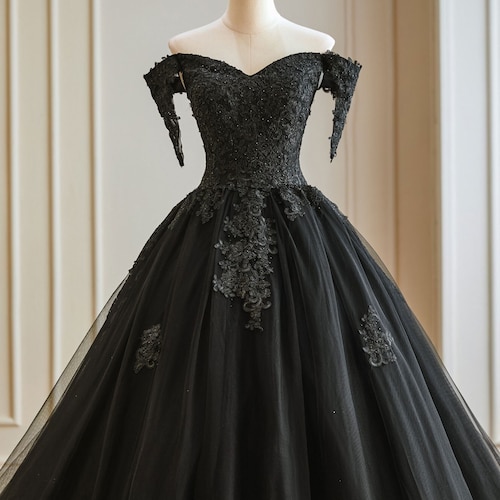 Elegant Black Floral Lace off Shoulder Wedding Dress Black - Etsy