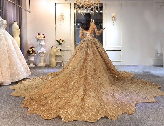 Vestido de novia dorado hecho a medida Princesa de Etsy México