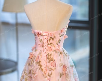 Pink 3d flower best sale dress