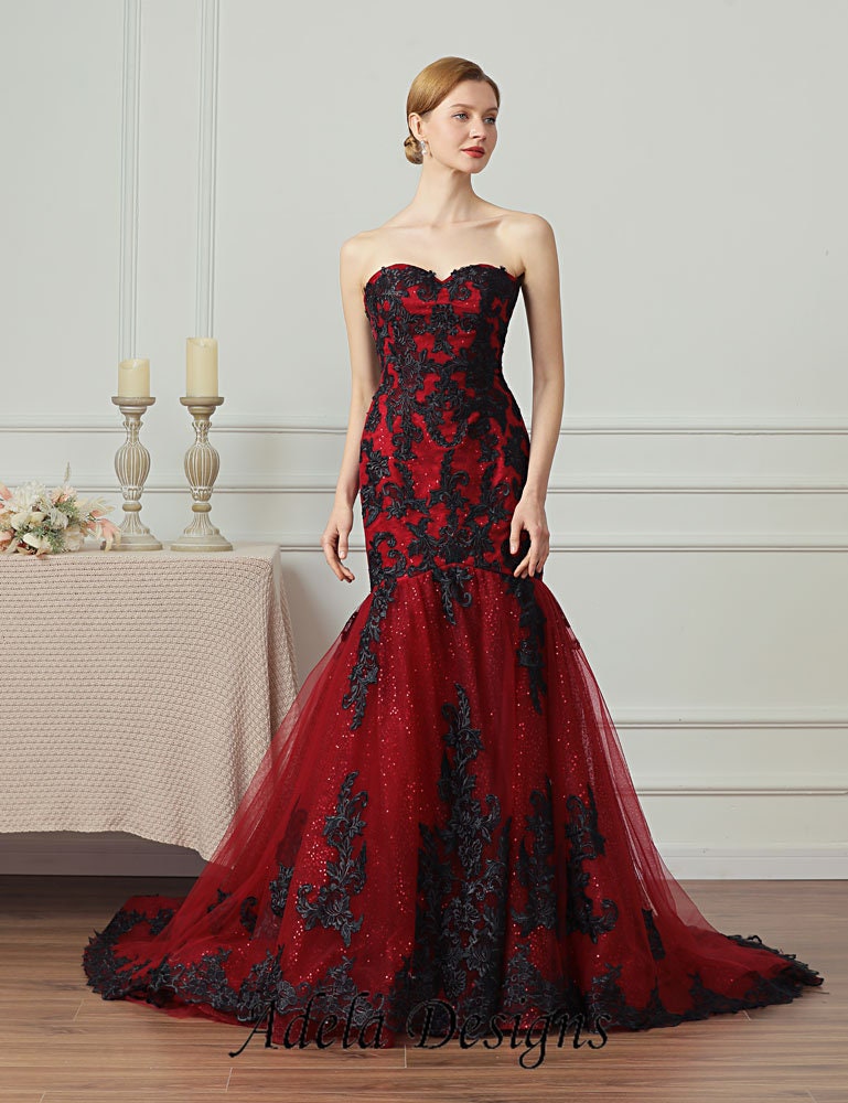 black and red wedding dress