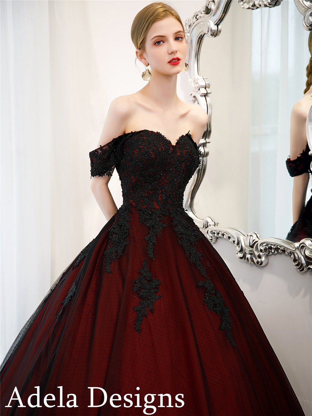 Black and Dark Red Ball Gown Gothic Wedding Dress Bridal off Etsy