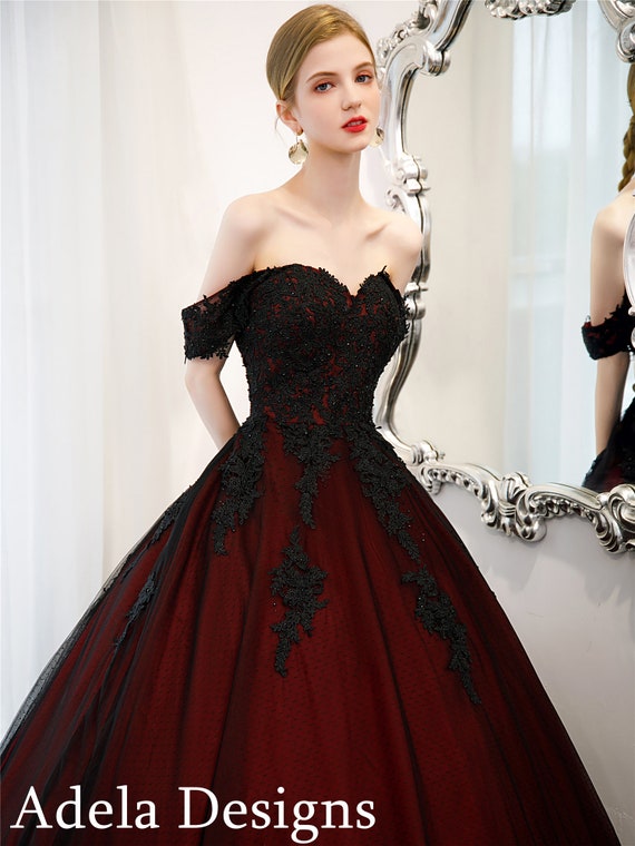 Vestido de fiesta negro rojo oscuro Vestido de novia - Etsy México