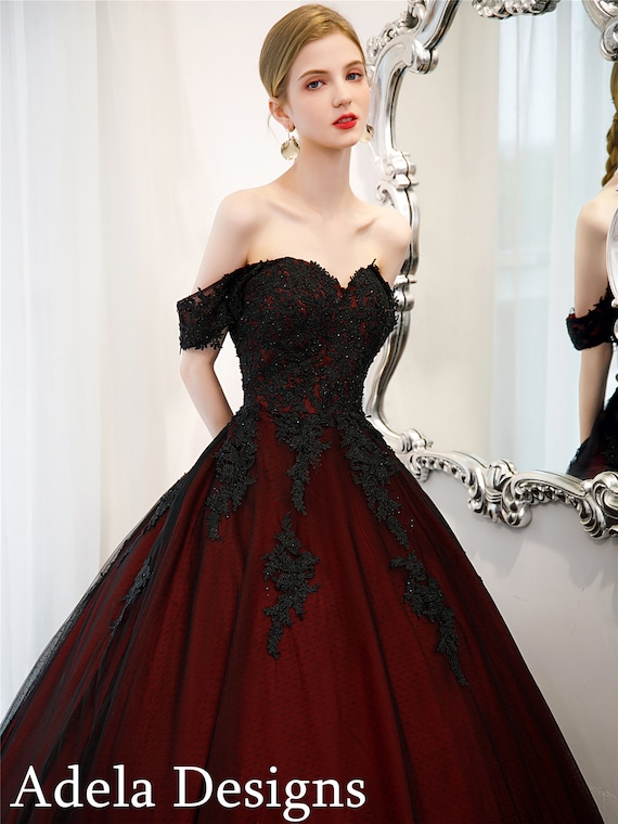 Black and Dark Red Ball Gown Gothic Wedding Dress off Etsy