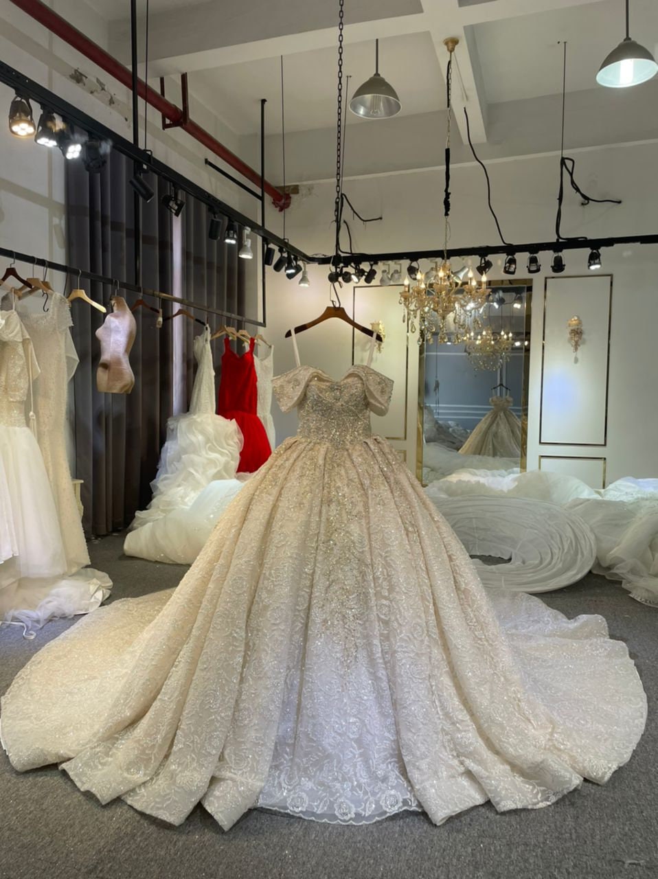 Elegant Off-shoulder Ivory Satin Princess Wedding Dress - Promfy