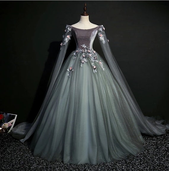 grey ball gown