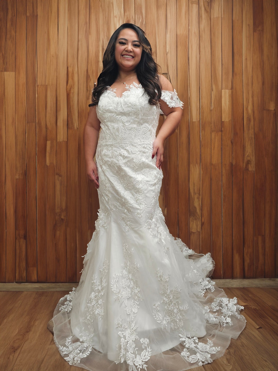 Stunning Long Sleeves, Detachable Skirt, All Over Lace Fitted Wedding Dress  Available in Plus Size 18us 26 Us 