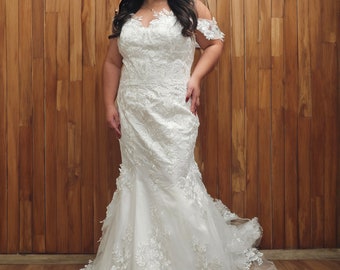 Sweetheart Lace Wedding Dress Bridal Gown Mermaid Trumpet with detachable shoulder straps
