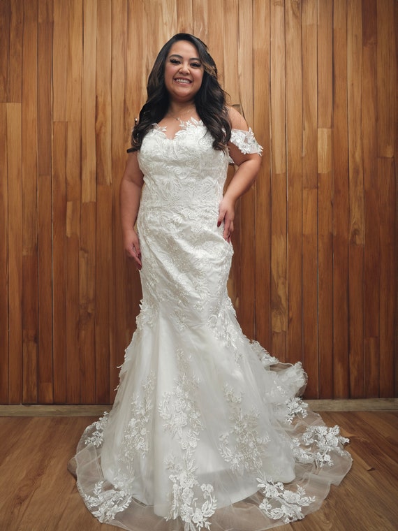 Vestido de novia de encaje con forma de corazón, vestido de novia, trompeta  de sirena con tirantes desmontables -  España