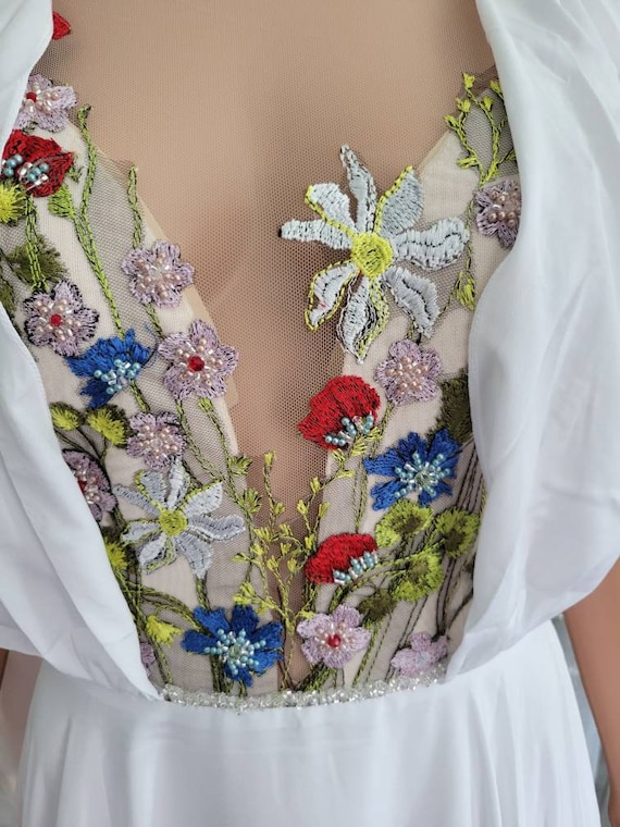 Hellenic Style Asymmetrical Neckline Wedding Gown – HAREM's Brides