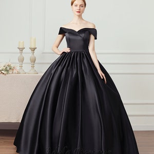 Solid Black Ball Gown Gothic Wedding Dress Bridal off the Shoulder ...