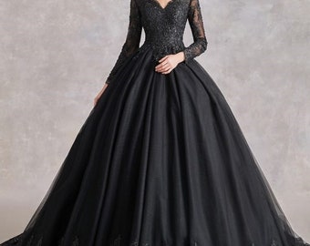Gothic Black Ball Bridal Gown Wedding 