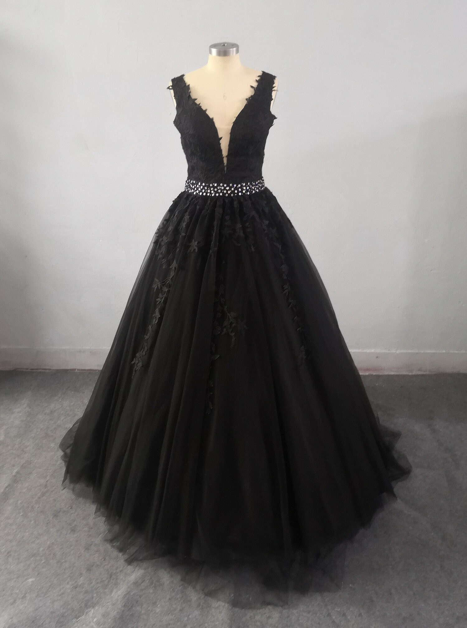 Gothic Black Full Ballgown Sleeveless Deep V Neckline Wedding | Etsy