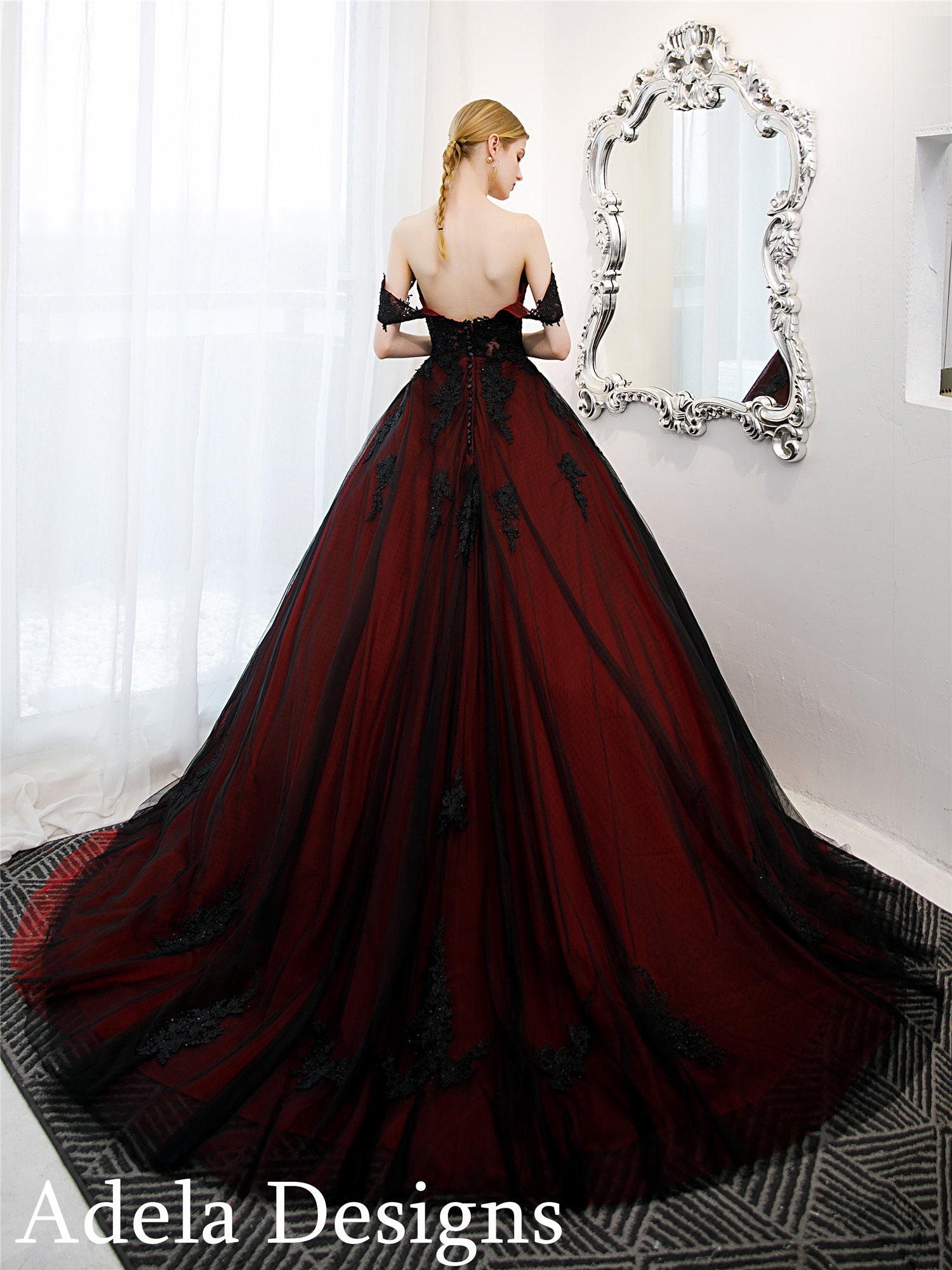 voltaje Descubrir Elección Vestido de fiesta negro y rojo oscuro Vestido de novia gótico - Etsy México