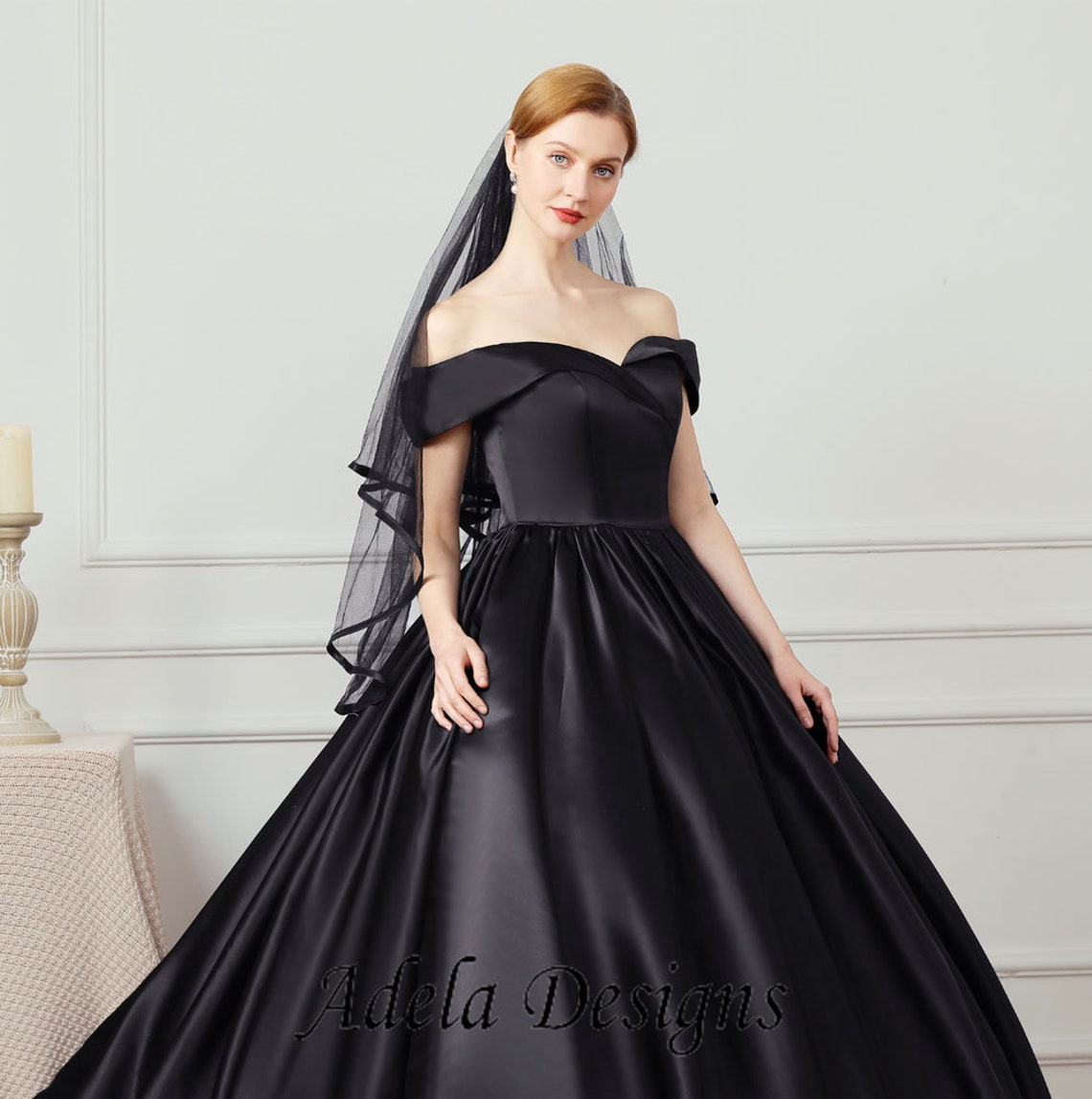 Solid Black Ball Gown Gothic Wedding Dress Bridal Off The image 1