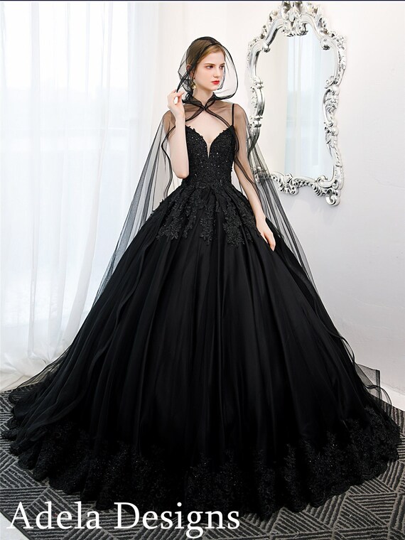 Schwarzes Ballkleid Gothic Hochzeitskleid V Ausschnitt - Etsy Österreich