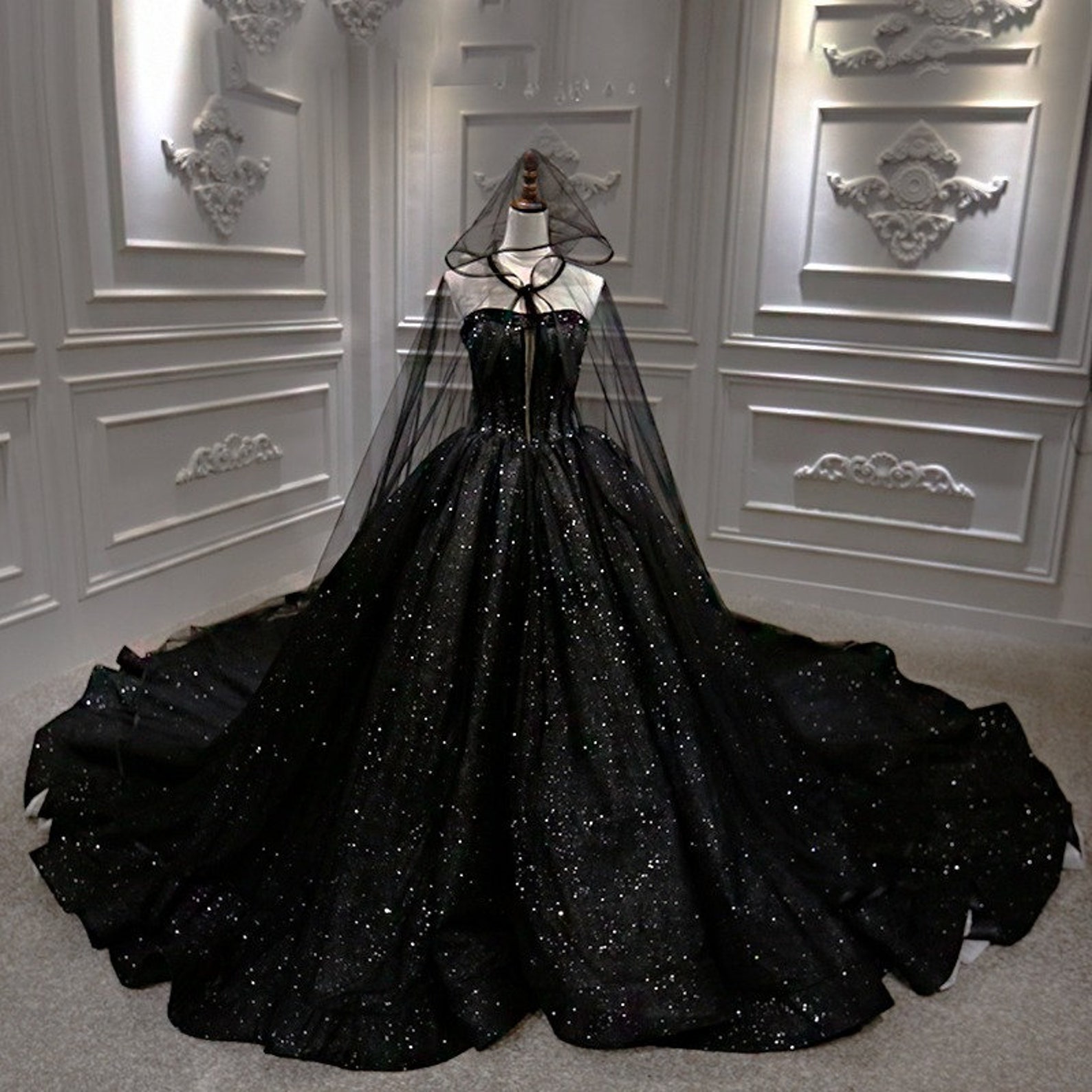 Luxury Black Sparkle Sleeveless Strapless Peek A Boo Wedding - Etsy