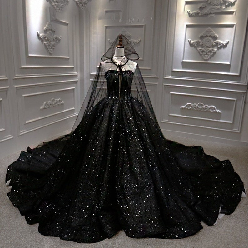 Luxury Black Sparkle Sleeveless Strapless Peek A Boo Wedding | Etsy