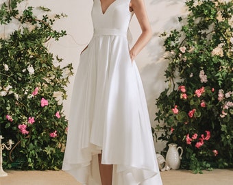 Elegant High Low Satin Short Wedding Dress Bridal Gown - Etsy