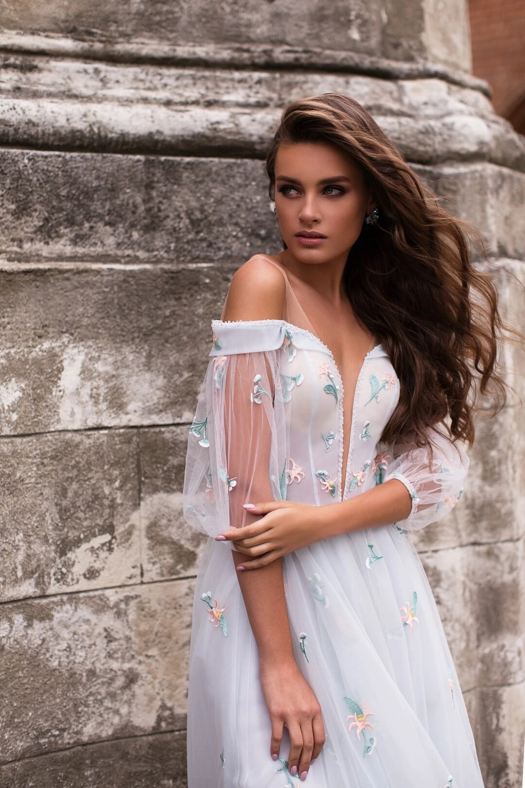 Beautiful Floral Embroidery off the Shoulder Short Puff Sleeve Etsy