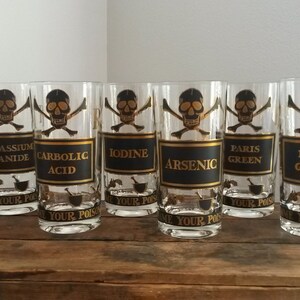 Georges Briard Name Your Poison Glasses S/8, Halloween Serveware, Halloween Party
