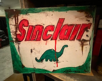 Sinclair Dinosaur Gas Station 8x10 painting on canvas board