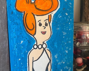 Wilma Flintstone Acrylic Painting: 5x7 Inch Hand-Painted Canvas Board